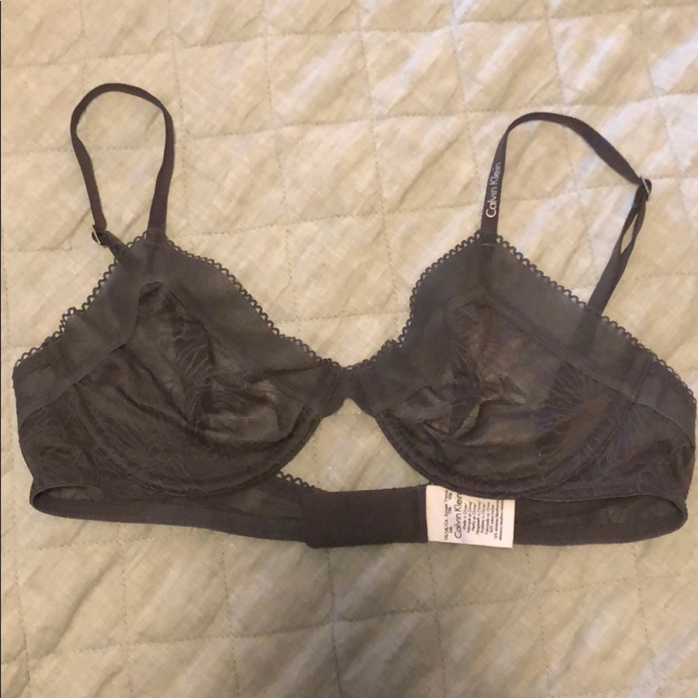 Calvin Klein 34B Lace Bralette Bra Charcoal